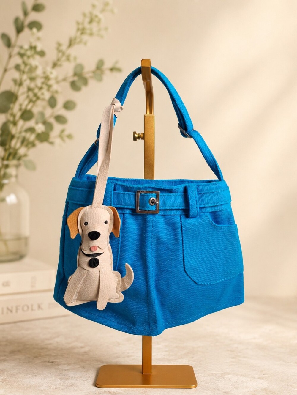 Turquoise Blue Mini Canvas Handbag Puppy Dog Charm Y2K Purse Set